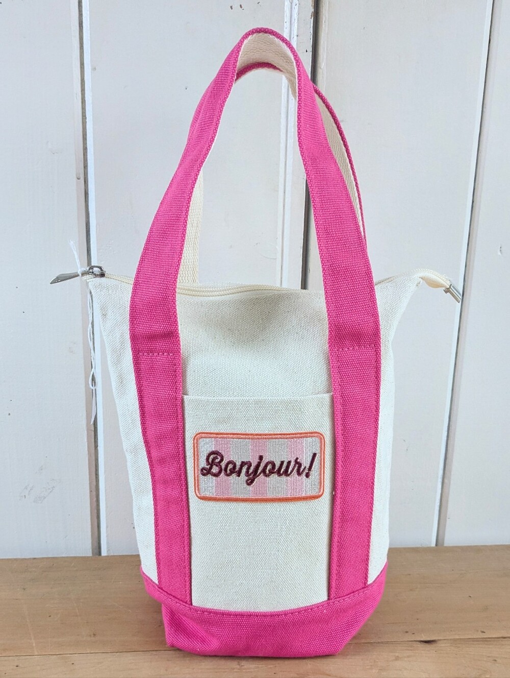 Bonjour! Tall Canvas Tote Bag NWOT